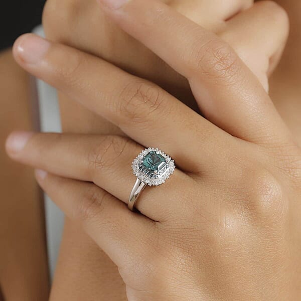 Luxoro 14K White Gold AAA Pirineu Lagoon Tourmaline Blue Diamond (IR) Diamond (I1-I2) (0.35 Cts) Ocean Mirage Ring 1.90 Ctw