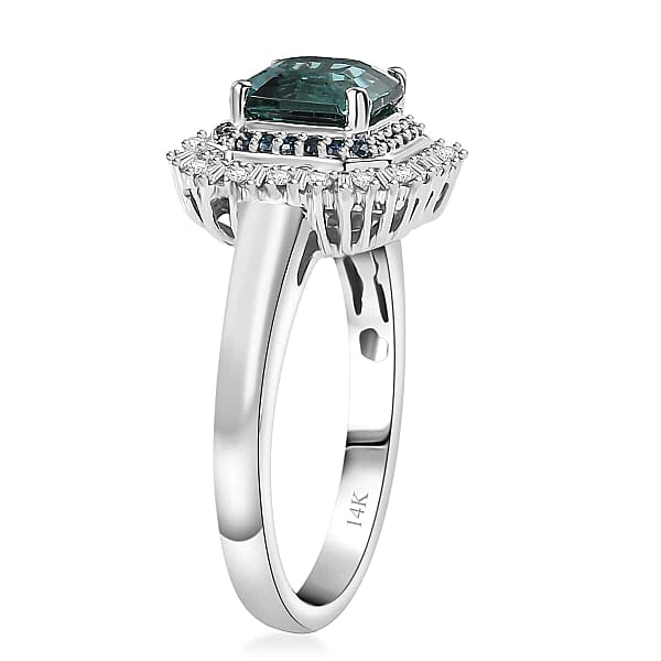 Luxoro 14K White Gold AAA Pirineu Lagoon Tourmaline Blue Diamond (IR) Diamond (I1-I2) (0.35 Cts) Ocean Mirage Ring 1.90 Ctw
