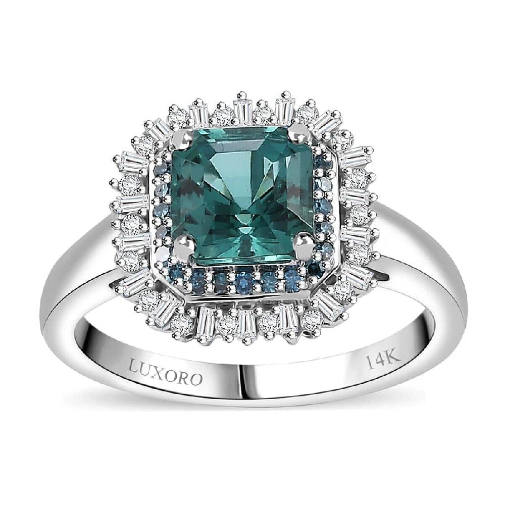 Luxoro 14K White Gold AAA Pirineu Lagoon Tourmaline Blue Diamond (IR) Diamond (I1-I2) (0.35 cts) Ocean Mirage Ring 1.90 ctw