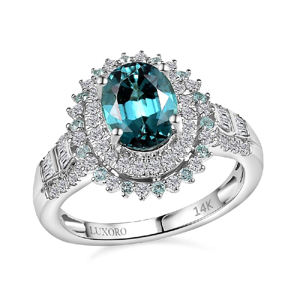 Luxoro 14K White Gold AAA Pirineu Lagoon Tourmaline Paraiba Tourmaline Diamond (G-H I2) (0.77 cts) Ring (5.90 g) 3.30 ctw