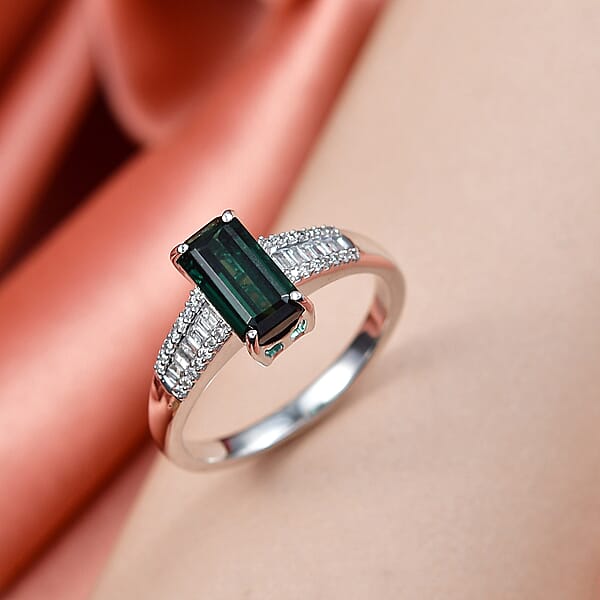 Luxoro 14K White Gold AAA Pirineu Lagoon Tourmaline Diamond (I2) (0.21 Cts) Ring 2.10 Ctw