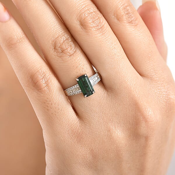 Luxoro 14K White Gold AAA Pirineu Lagoon Tourmaline Diamond (I2) (0.21 Cts) Ring 2.10 Ctw