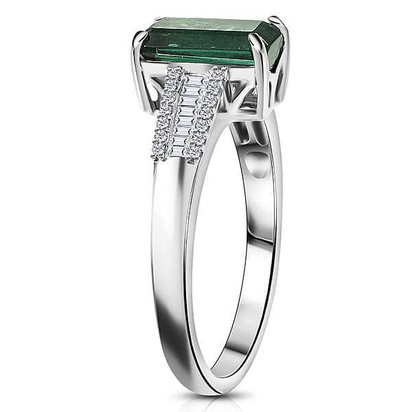 Luxoro 14K White Gold AAA Pirineu Lagoon Tourmaline Diamond (I2) (0.21 Cts) Ring 2.10 Ctw
