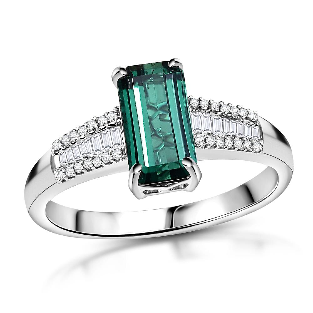 Luxoro 14K White Gold AAA Pirineu Lagoon Tourmaline Diamond (I2) (0.21 cts) Ring 2.10 ctw