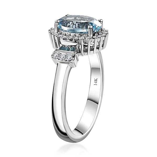 Luxoro 14K White Gold AAA Santa Maria Aquamarine And I2-I3 Venice Blue And White Diamond Ring 4.40 Grams 1.85 Ctw