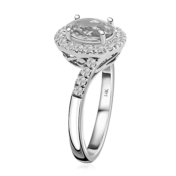 Luxoro 14K White Gold AAA Santa Maria Aquamarine Diamond (G-H I2) (0.40 Cts) Ring (4.10 G) 1.50 Ctw
