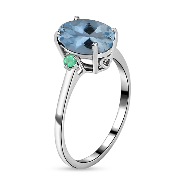 Luxoro 14K White Gold Premium Mangoro Aquamarine And Boyaca Colombian Emerald Ring 4 Grams 1.90 Ctw (Del. In 10-12 Days)