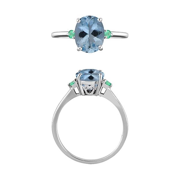 Luxoro 14K White Gold Premium Mangoro Aquamarine And Boyaca Colombian Emerald Ring 4 Grams 1.90 Ctw (Del. In 10-12 Days)