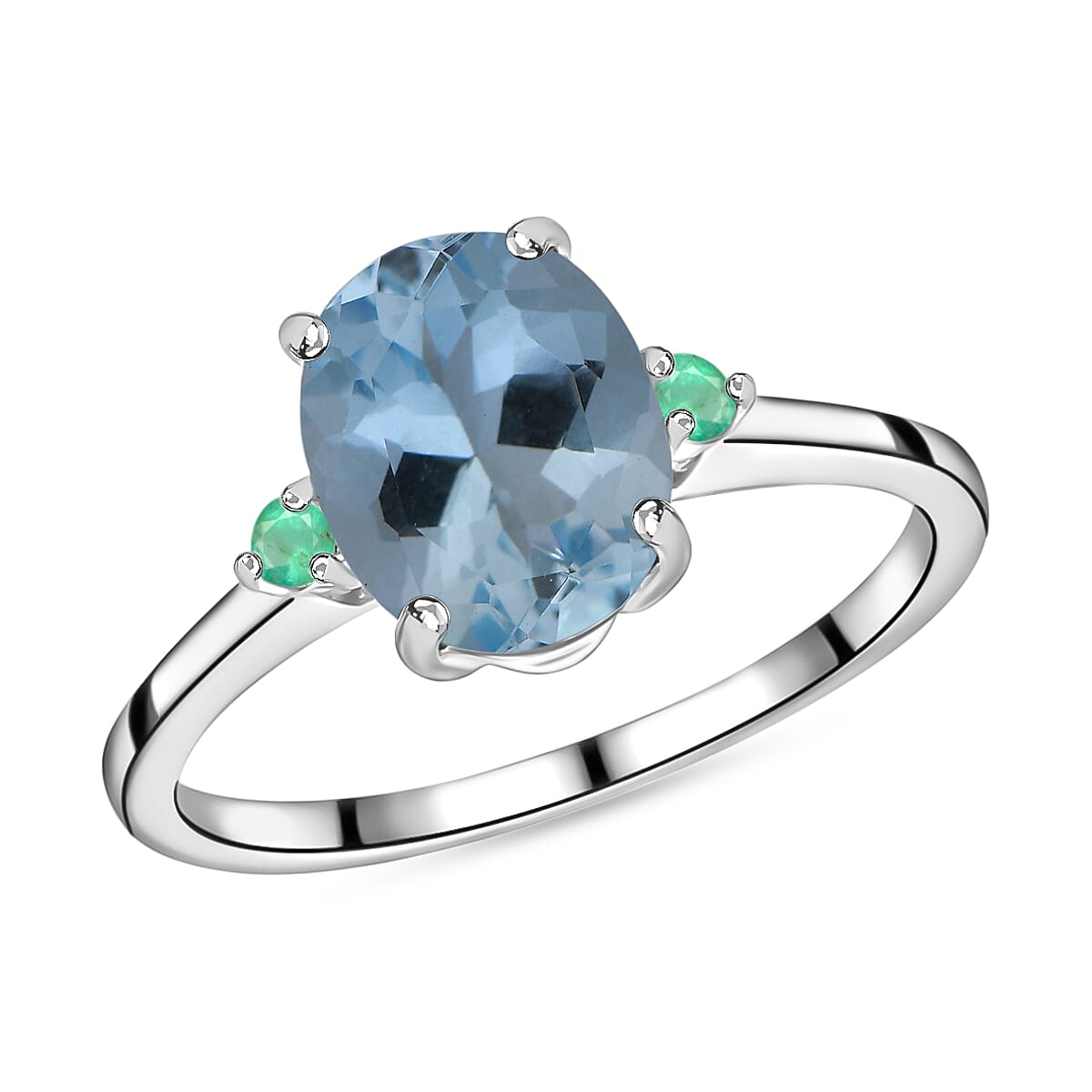 Luxoro 14K White Gold Premium Mangoro Aquamarine and Boyaca Colombian Emerald Ring 4 Grams 1.90 ctw (Del. in 10-12 Days)