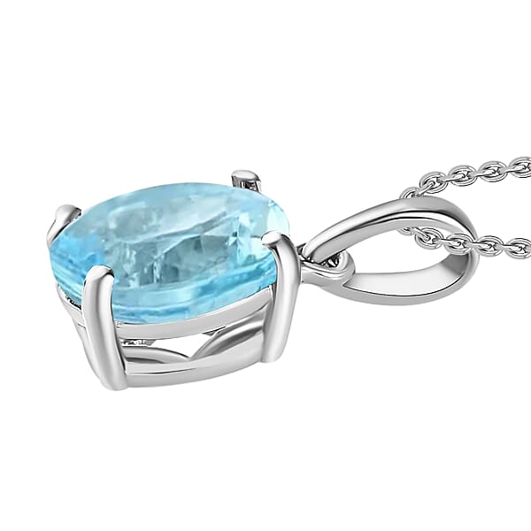 Luxoro 14K White Gold Premium Mangoro Aquamarine Solitaire Pendant 5.05 Ctw (Del. In 10-12 Days)