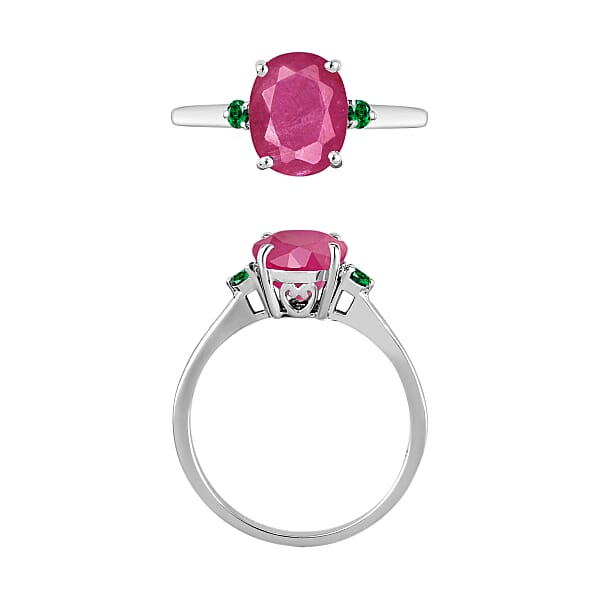 Luxoro 14K White Gold Premium Mozambique Ruby And Boyaca Colombian Emerald Ring 4 Grams 2.70 Ctw (Del. In 10-12 Days)