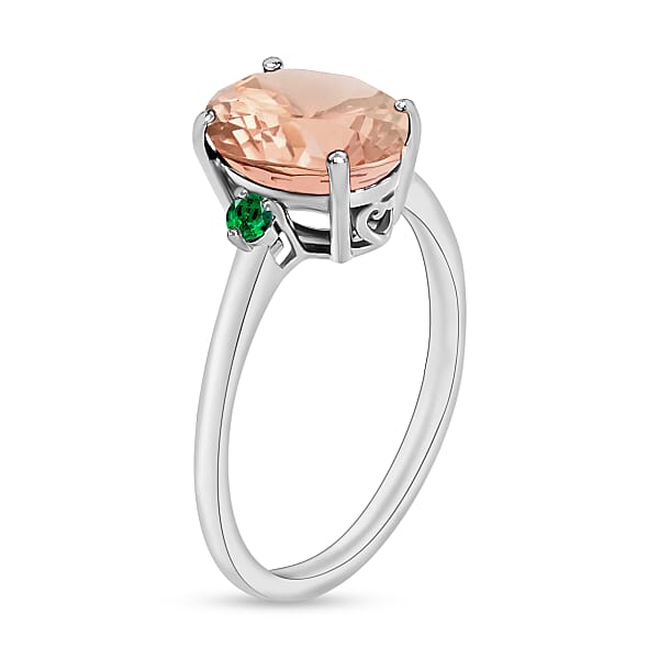 Luxoro 14K White Gold Premium Pink Morganite And Boyaca Colombian Emerald Ring 4 Grams 2.50 Ctw (Del. In 10-12 Days)