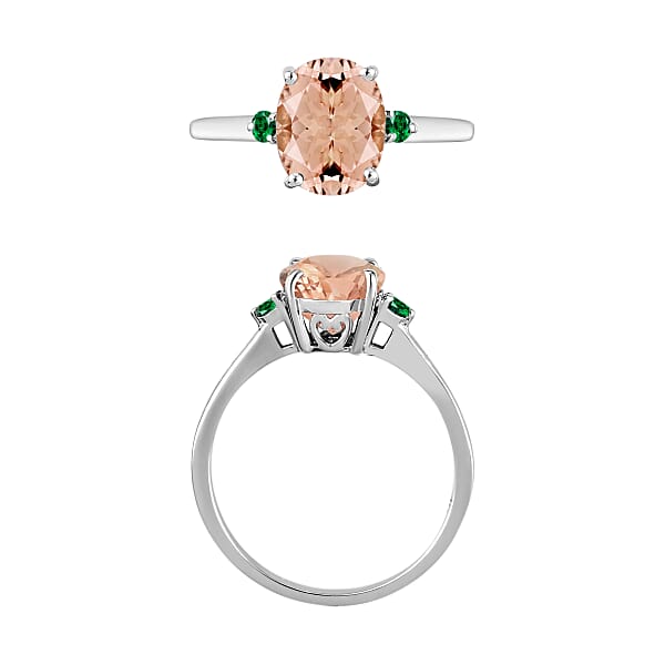 Luxoro 14K White Gold Premium Pink Morganite And Boyaca Colombian Emerald Ring 4 Grams 2.50 Ctw (Del. In 10-12 Days)