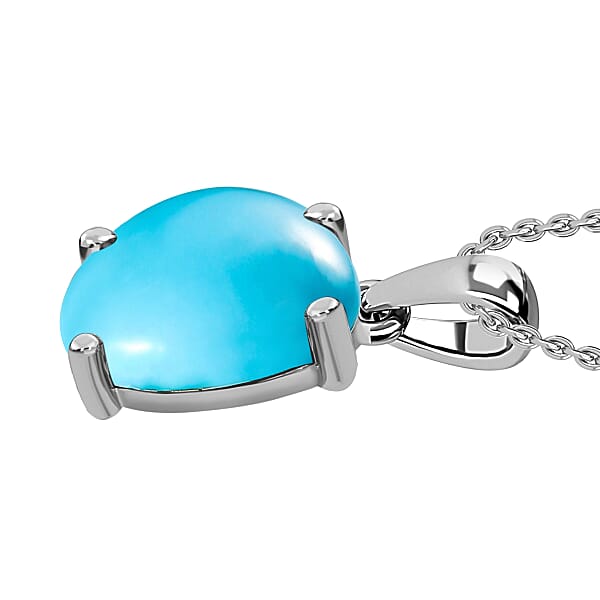 Luxoro 14K White Gold Premium Sleeping Beauty Turquoise Solitaire Pendant Necklace 20 Inches 4.50 Ctw (Del. In 10-12 Days)
