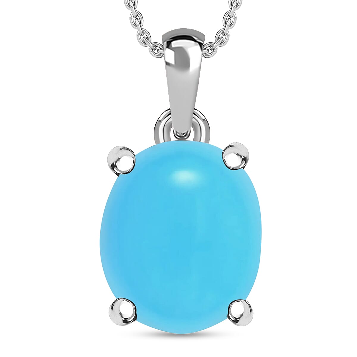 Luxoro 14K White Gold Premium Sleeping Beauty Turquoise Solitaire Pendant Necklace 20 Inches 4.50 ctw (Del. in 10-12 Days)