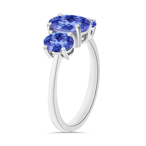 Luxoro 14K White Gold Premium Tanzanite 3 Stone Ring 4 Grams 2.30 Ctw (Del. In 10-12 Days)