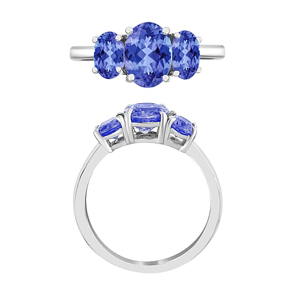 Luxoro 14K White Gold Premium Tanzanite 3 Stone Ring 4 Grams 2.30 Ctw (Del. In 10-12 Days)