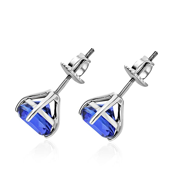 Luxoro 14K White Gold Premium Tanzanite Solitaire Stud Earrings 2.90 Ctw