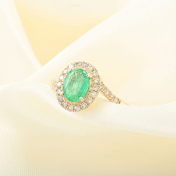 Luxoro 14K Yellow Gold AAA Ethiopian Emerald Diamond (I2) (0.40 Cts) Bypass Halo Ring 1.60 Ctw
