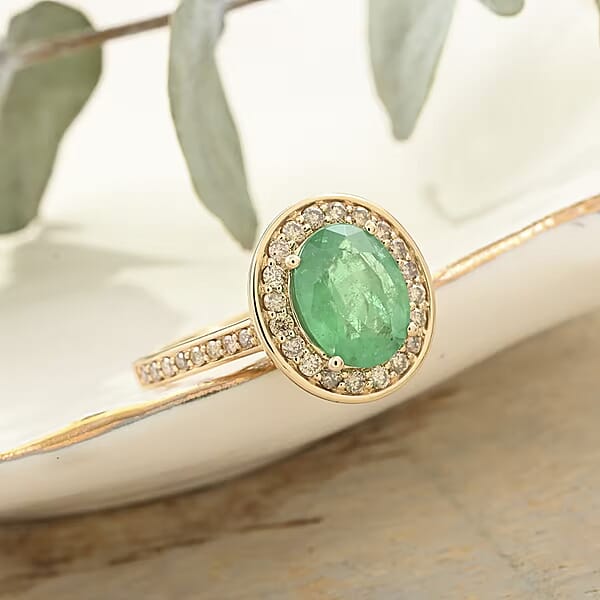 Luxoro 14K Yellow Gold AAA Kagem Zambian Emerald And G-H I2 Diamond Ring 4.10 Grams 2.25 Ctw