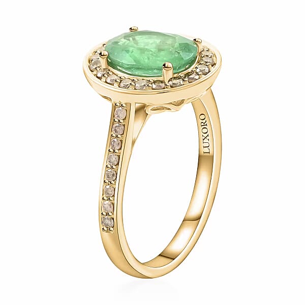 Luxoro 14K Yellow Gold AAA Kagem Zambian Emerald And G-H I2 Diamond Ring 4.10 Grams 2.25 Ctw