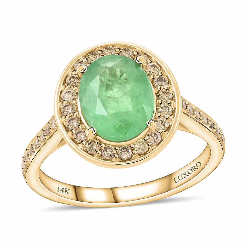 Luxoro 14K Yellow Gold AAA Kagem Zambian Emerald and G-H I2 Diamond Ring 4.10 Grams 2.25 ctw