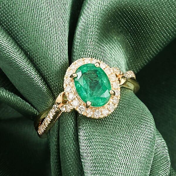 Luxoro 14K Yellow Gold AAA Kagem Zambian Emerald Diamond (G-H I2) Ring 1.50 Ctw