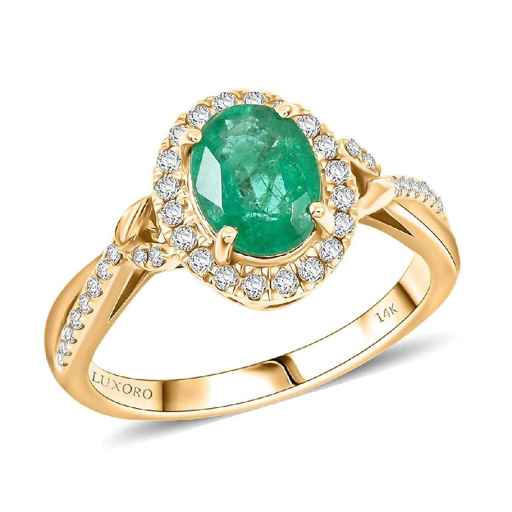 Luxoro 14K Yellow Gold AAA Kagem Zambian Emerald Diamond (G-H I2) Ring 1.50 ctw