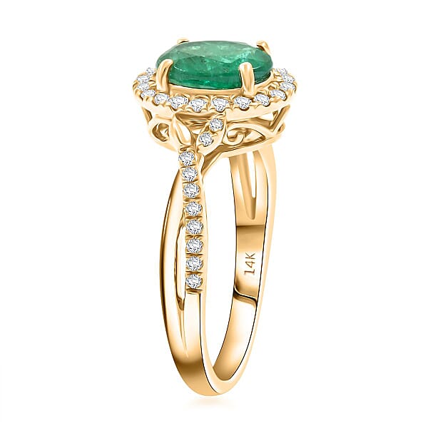 Luxoro 14K Yellow Gold AAA Kagem Zambian Emerald Diamond (G-H I2) Ring 1.50 Ctw