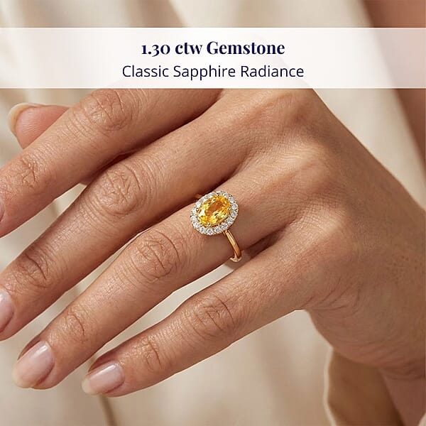 Luxoro 14K Yellow Gold AAA Madagascar Yellow Sapphire Diamond (G-H I2) Ring 1.30 Ctw