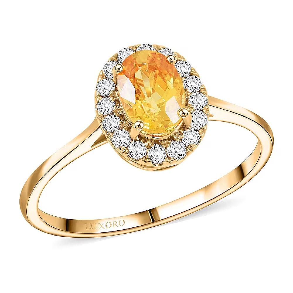 Luxoro 14K Yellow Gold AAA Madagascar Yellow Sapphire Diamond (G-H I2) Ring 1.30 ctw