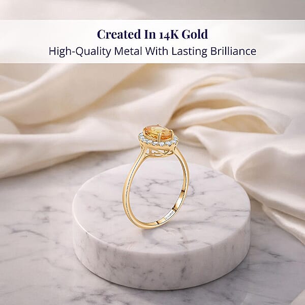 Luxoro 14K Yellow Gold AAA Madagascar Yellow Sapphire Diamond (G-H I2) Ring 1.30 Ctw