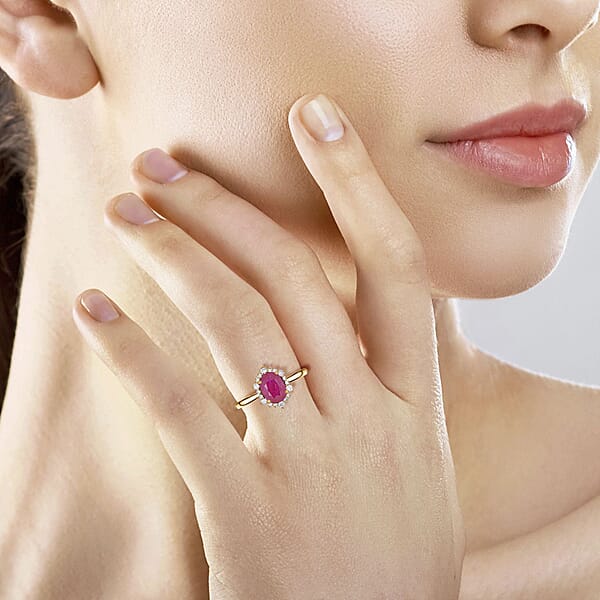 Luxoro 14K Yellow Gold AAA Montepuez Ruby And G-H I2 Diamond Ring 1.60 Ctw