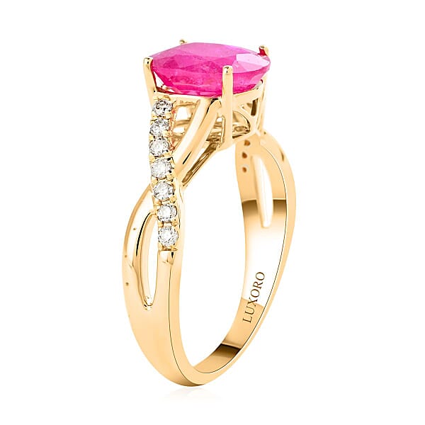Luxoro 14K Yellow Gold AAA Mozambique Ruby And G-H I2 Diamond Ring 3.15 Grams 2.25 Ctw