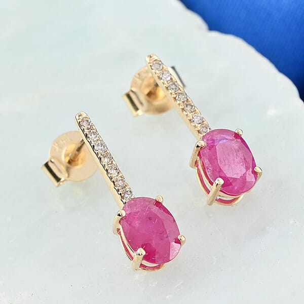 Luxoro 14K Yellow Gold AAA Mozambique Ruby And G-H I2 Diamond Dangle Earrings 2.15 Ctw