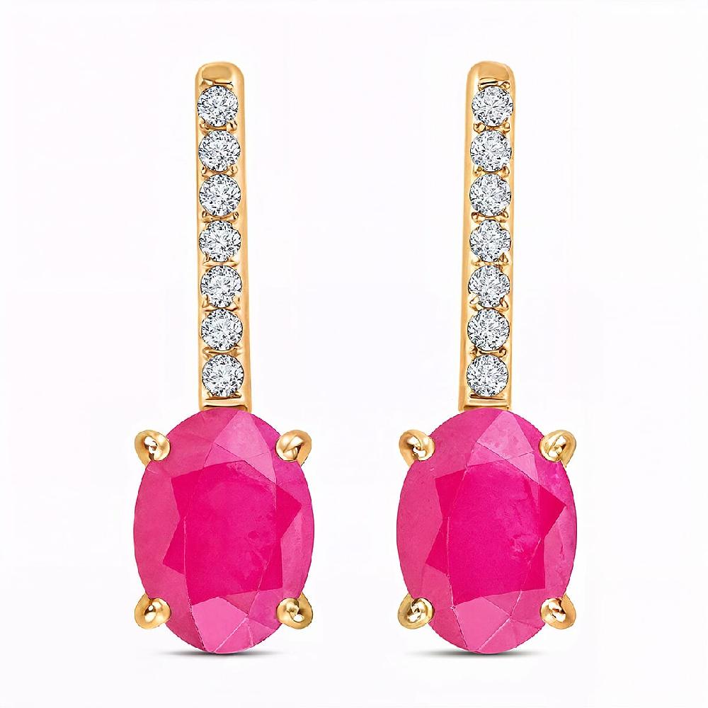 Luxoro 14K Yellow Gold AAA Mozambique Ruby and G-H I2 Diamond Dangle Earrings 2.15 ctw
