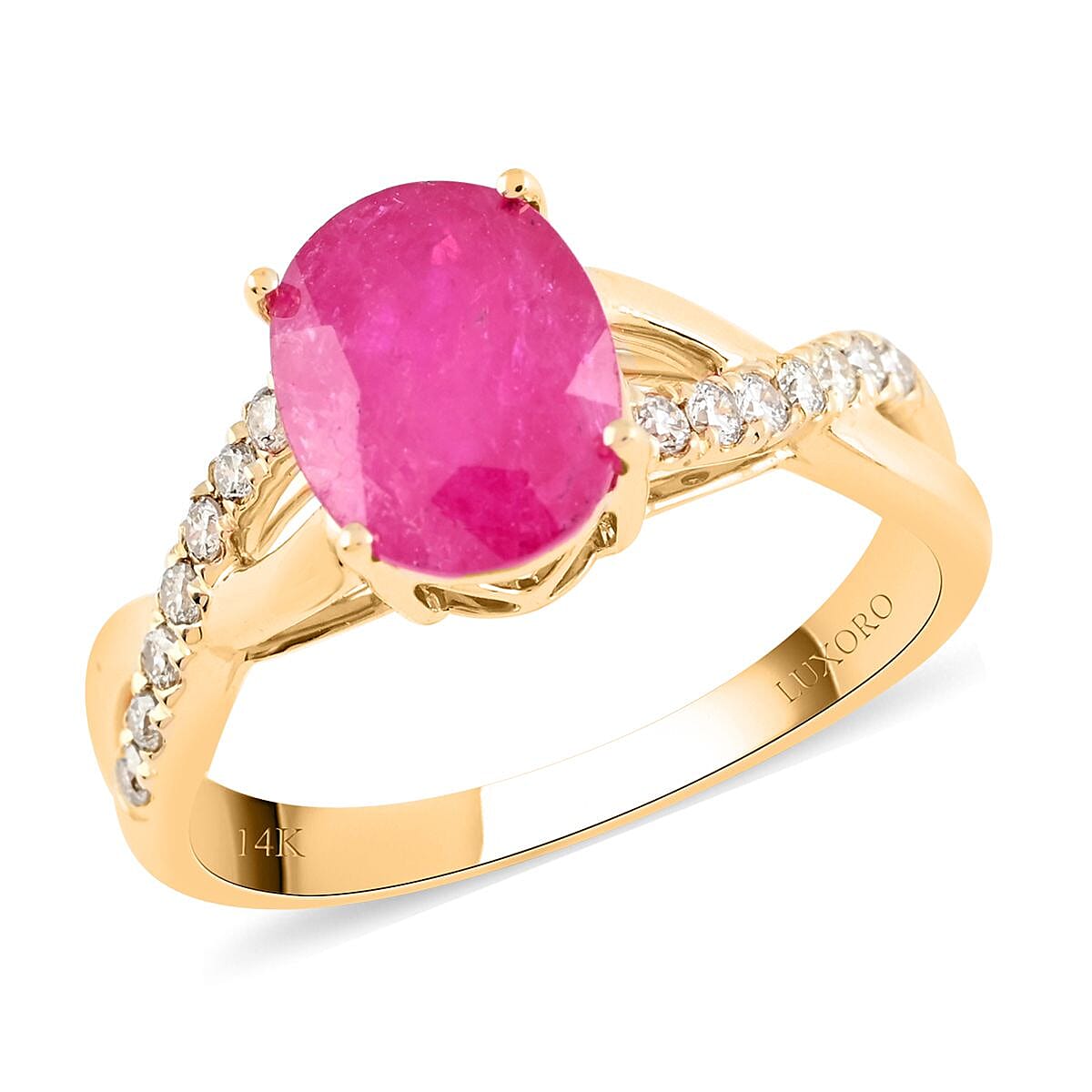 LUXORO 14K Yellow Gold AAA Mozambique Ruby and G-H I2 Diamond Ring 3.15 Grams 2.25 ctw