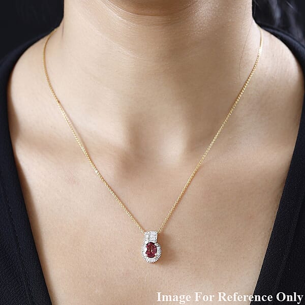 Luxoro 14K Yellow Gold AAA Ouro Fino Rubellite And G-H I2 Diamond Pendant Without Chain 1.65 Ctw