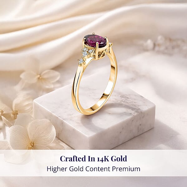Luxoro 14K Yellow Gold AAA Radiant Ember Garnet Diamond (I2) Ring 1.80 Ctw