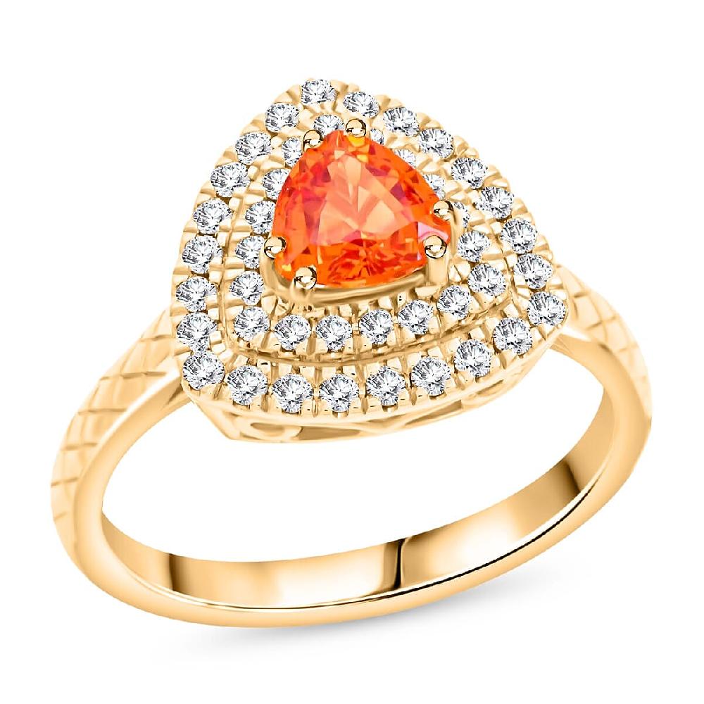 Luxoro 14K Yellow Gold AAA Songea Sapphire Diamond (G-H I2) (0.41 cts) Double Halo Ring (5.25 g) 1.50 ctw
