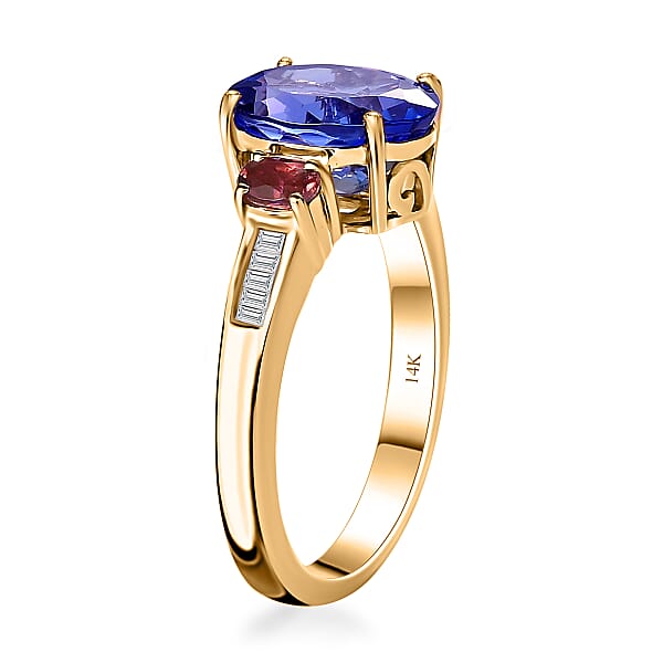 Luxoro 14K Yellow Gold AAA Tanzanite And Ouro Fino Rubellite G-H I2 Diamond Ring 3.75 Ctw