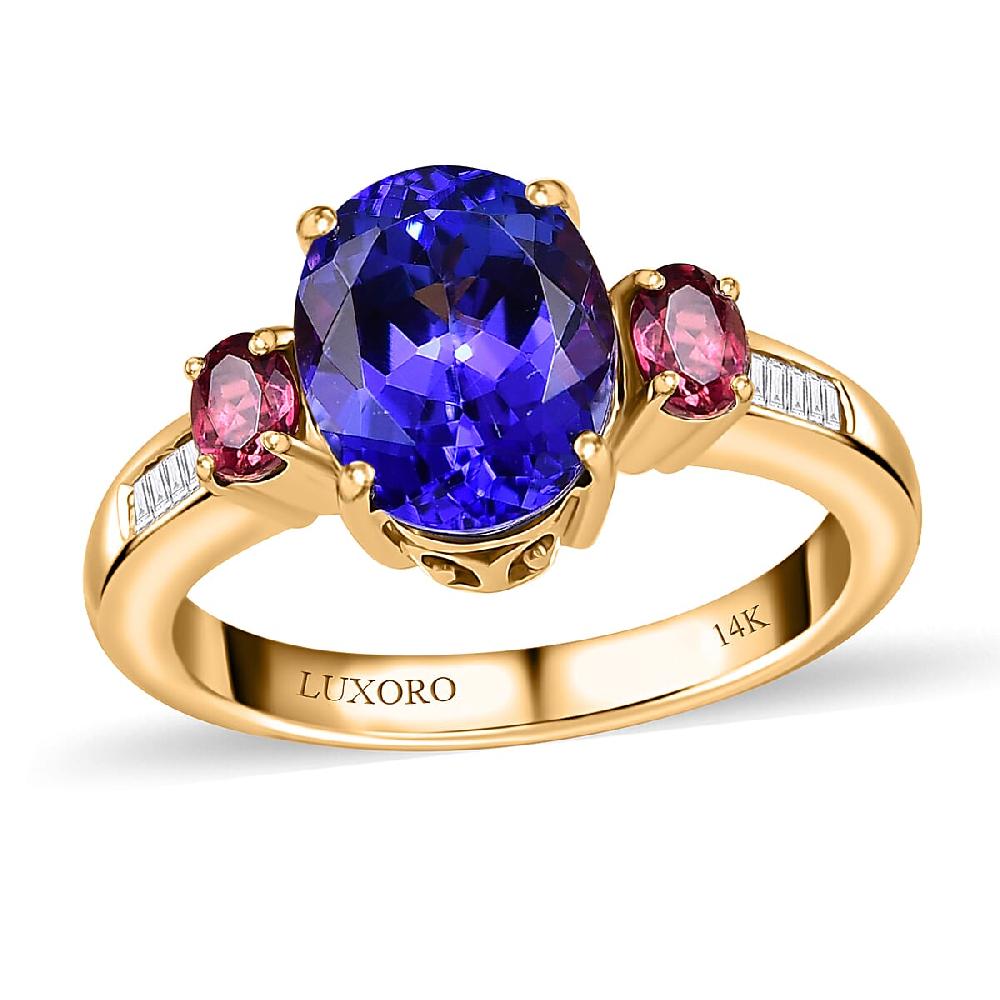 Luxoro 14K Yellow Gold AAA Tanzanite and Ouro Fino Rubellite G-H I2 Diamond Ring 3.75 ctw
