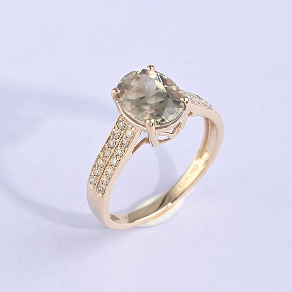 Luxoro 14K Yellow Gold AAA Turkizite And G-H I1 Diamond Ring 2.30 Ctw