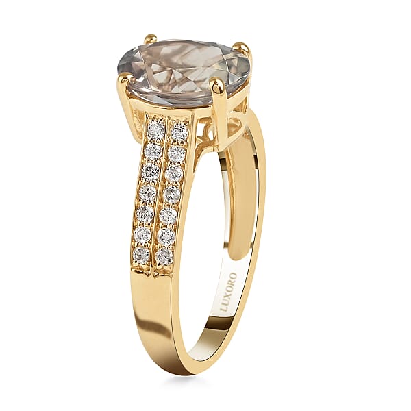 Luxoro 14K Yellow Gold AAA Turkizite And G-H I1 Diamond Ring 2.30 Ctw