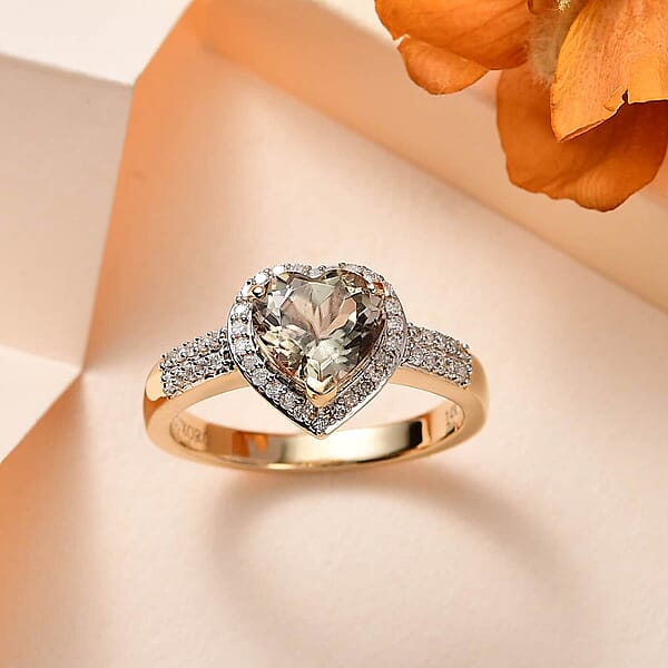 Luxoro 14K Yellow Gold AAA Turkizite And G-H I2 Diamond Heart Ring 2.35 Ctw