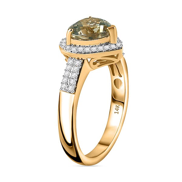 Luxoro 14K Yellow Gold AAA Turkizite And G-H I2 Diamond Heart Ring 2.35 Ctw