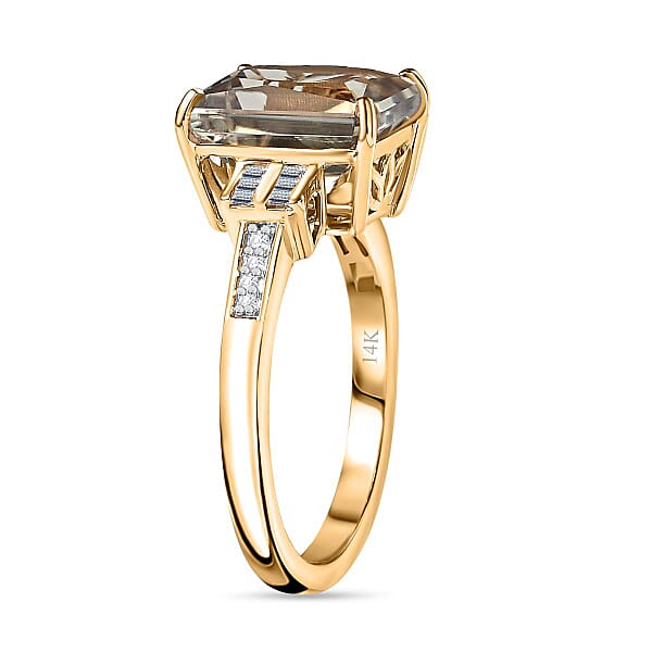 Luxoro 14K Yellow Gold AAA Turkizite And G-H I2 Diamond Ring 4.10 Grams 5.85 Ctw