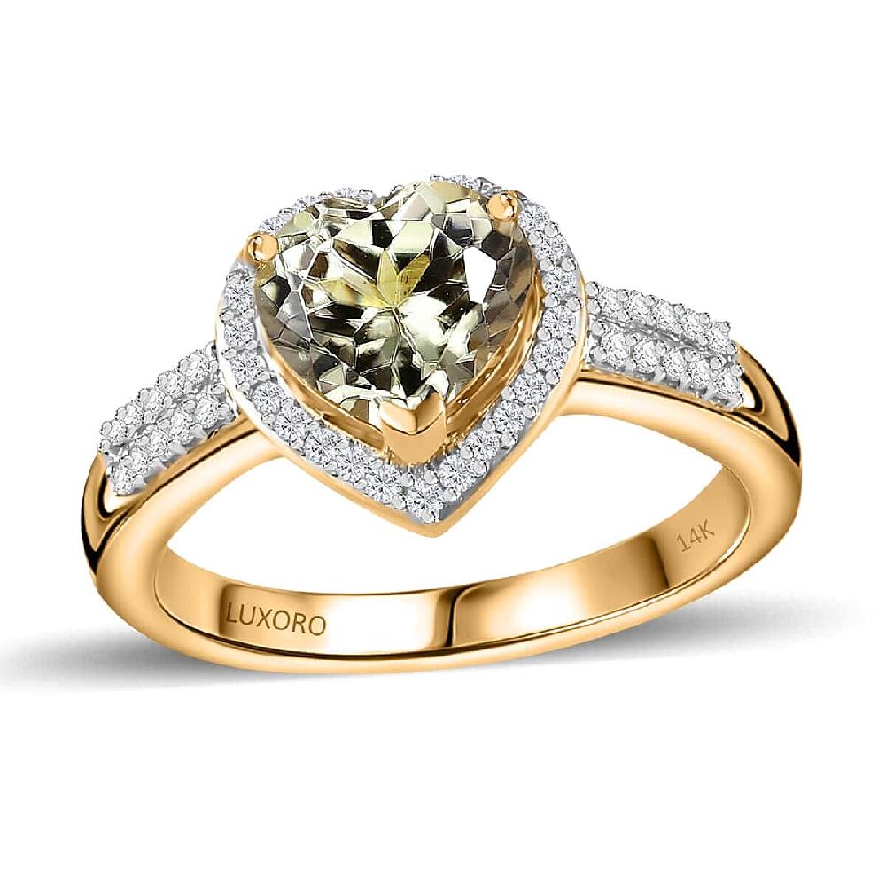 Luxoro 14K Yellow Gold AAA Turkizite and G-H I2 Diamond Heart Ring 2.35 ctw