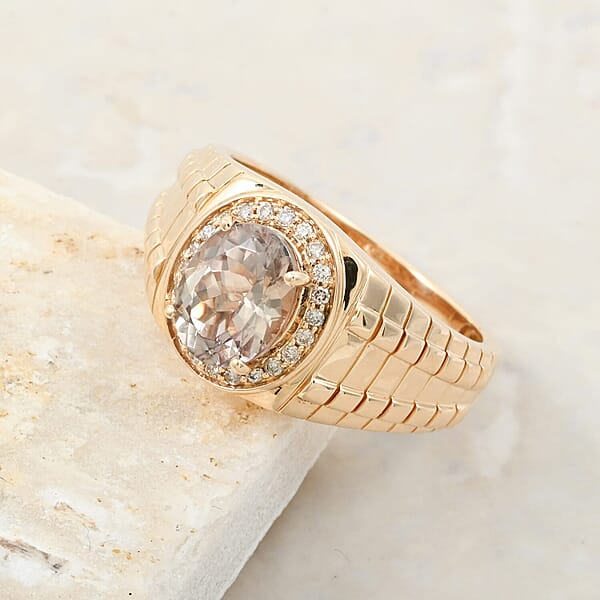 Luxoro 14K Yellow Gold AAA Turkizite Diamond (G-H I2) (0.22 Cts) Ring 3.15 Ctw