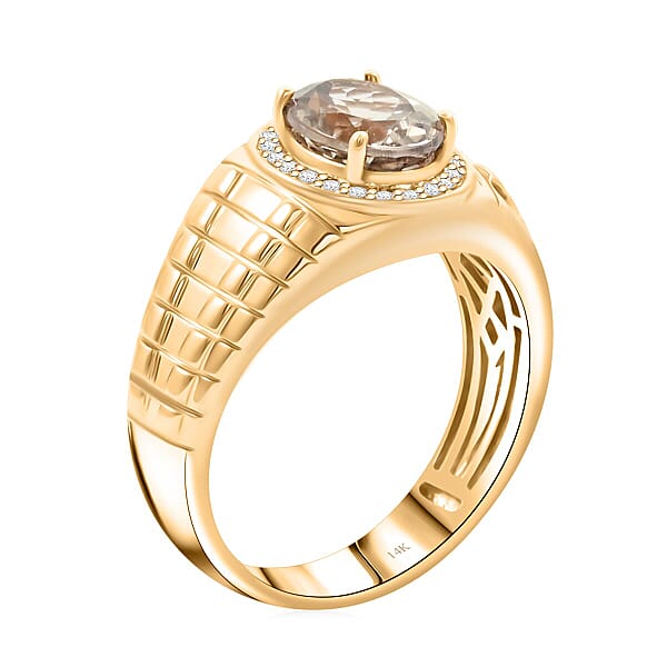 Luxoro 14K Yellow Gold AAA Turkizite Diamond (G-H I2) (0.22 Cts) Ring 3.15 Ctw